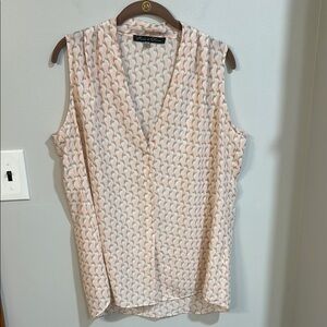 Versatile Rose & Olive Pink & Gray Geometric Sleeveless V-Neck Blouse XL